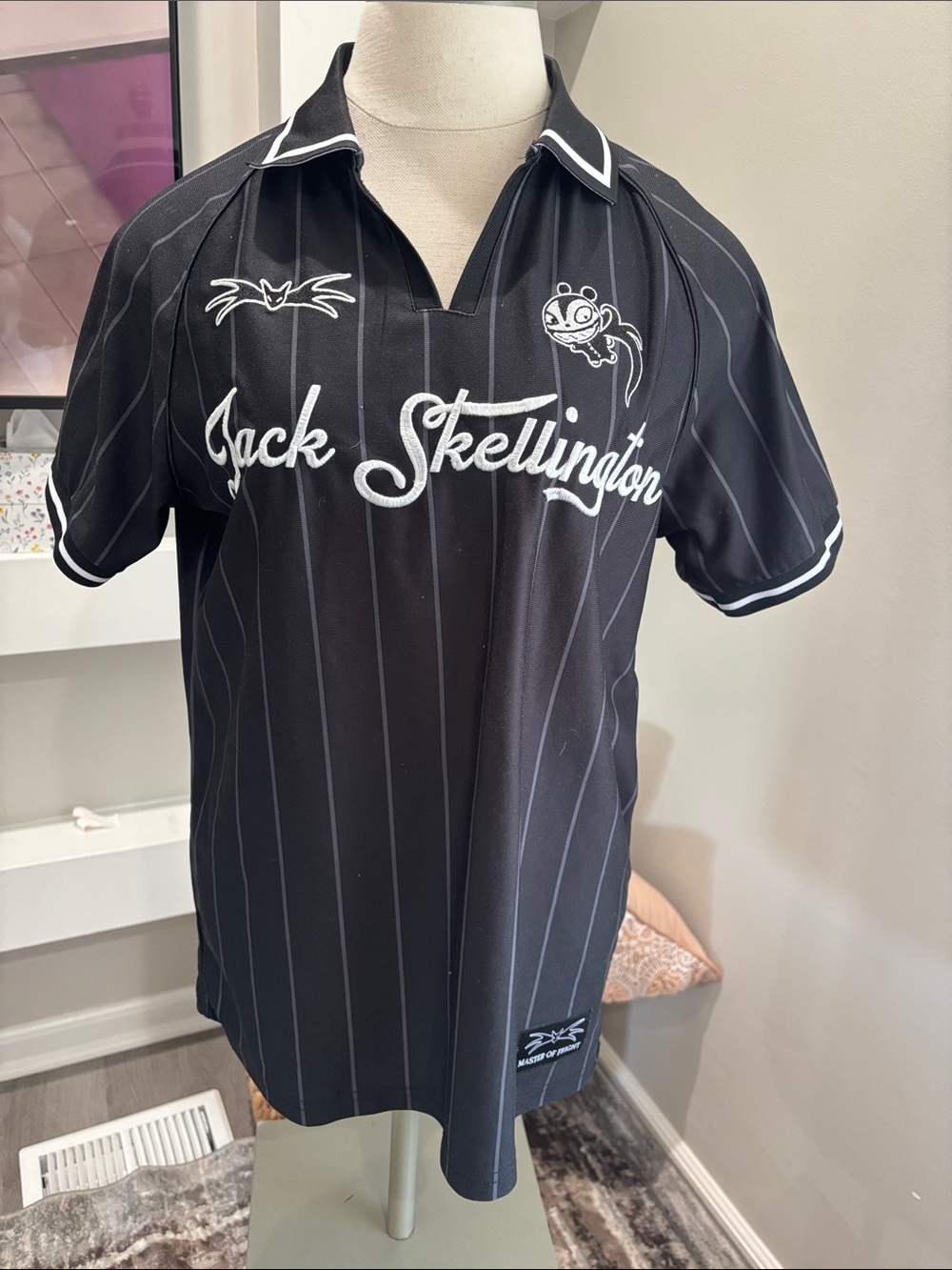 Jack Skellington Black Pinstripe Polo Jersey - Disney-Inspired Fan Tee